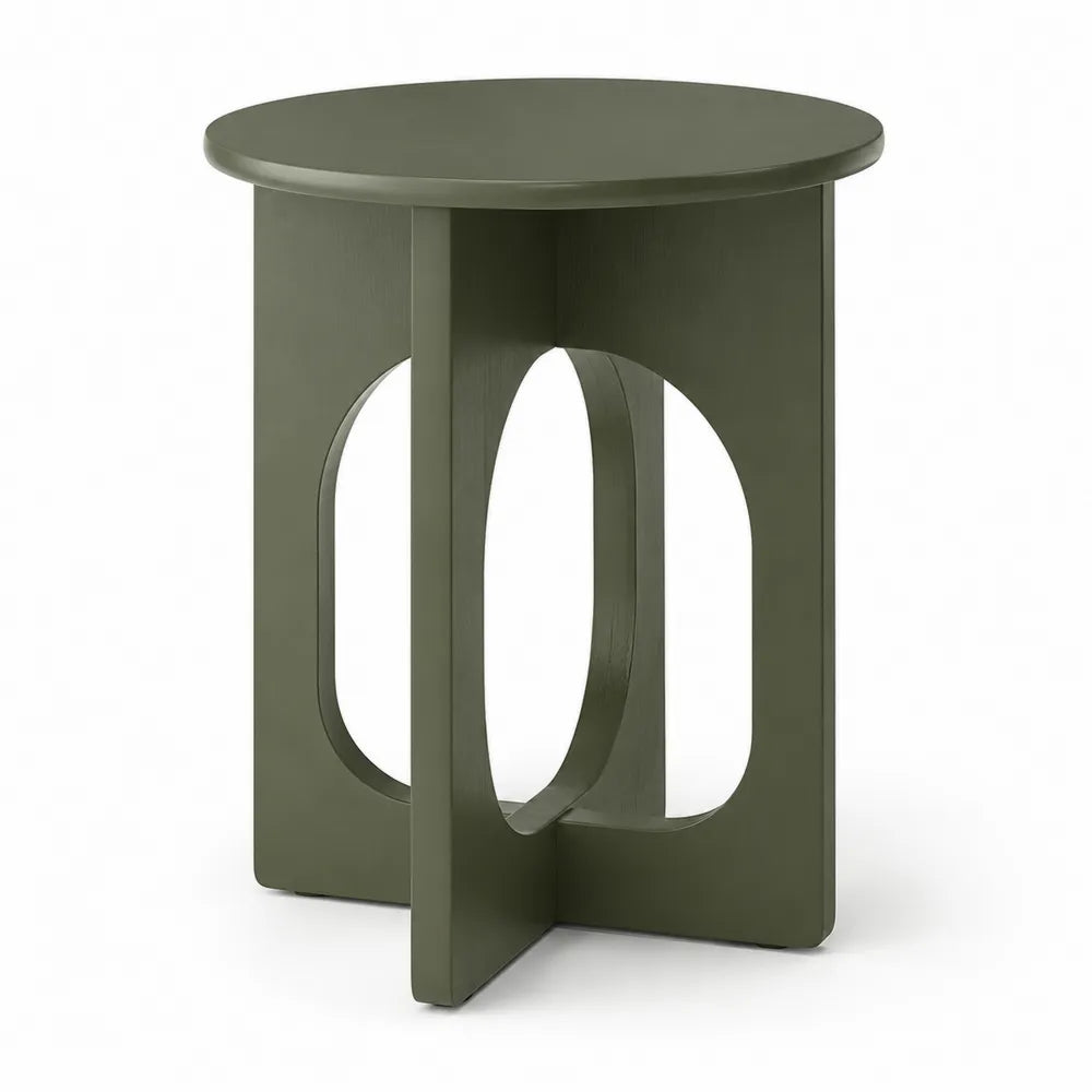 Beistelltisch rund Ø 45 cm x 50 cm MDF Naturholz Olivgrün offene Bogenstruktur mit Rundplatte