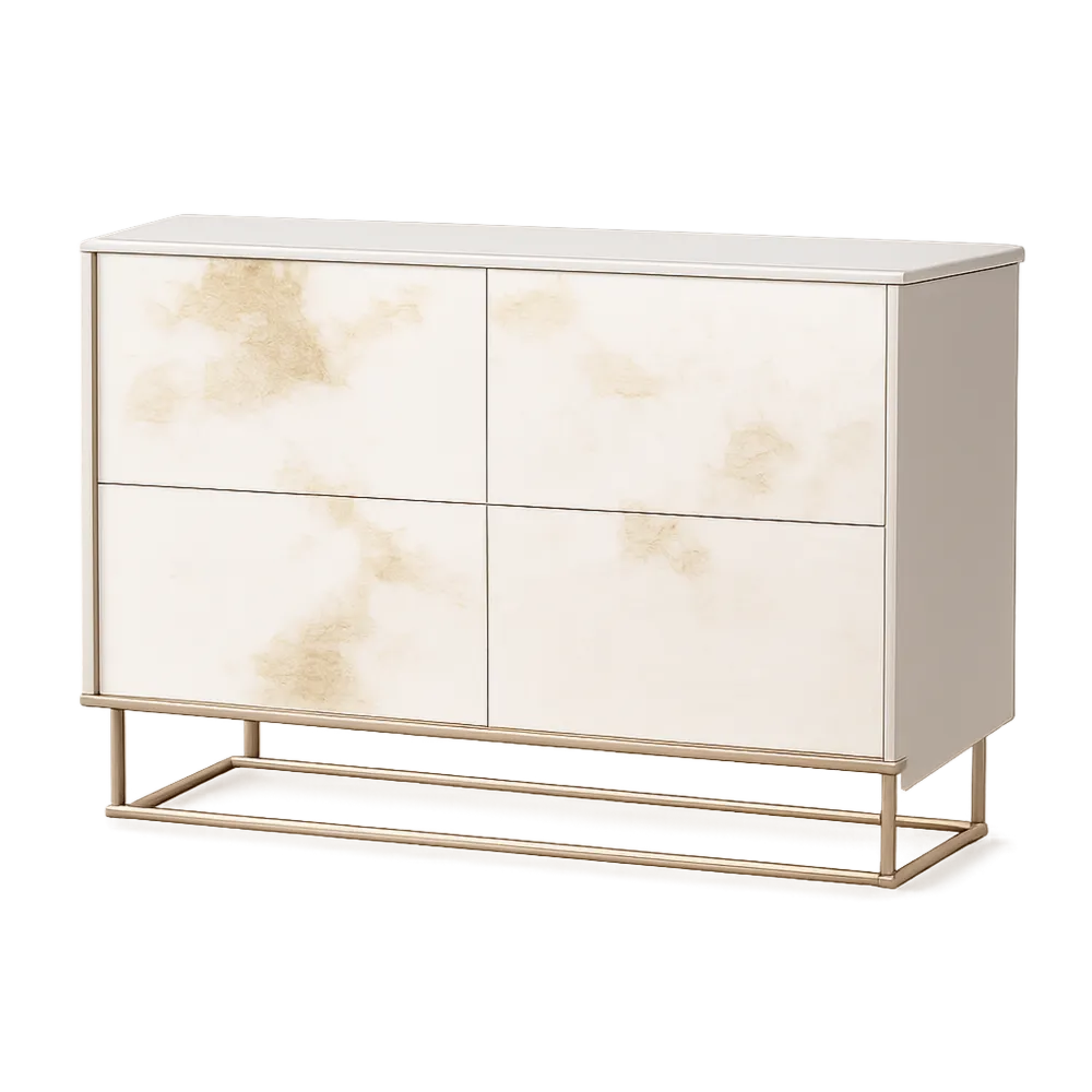 Sideboard mit 4 Türen MDF Holzwerkstoff Marmoroptik Cremeweiß Metallgestell Gold 140 cm x 40 cm x 80 cm