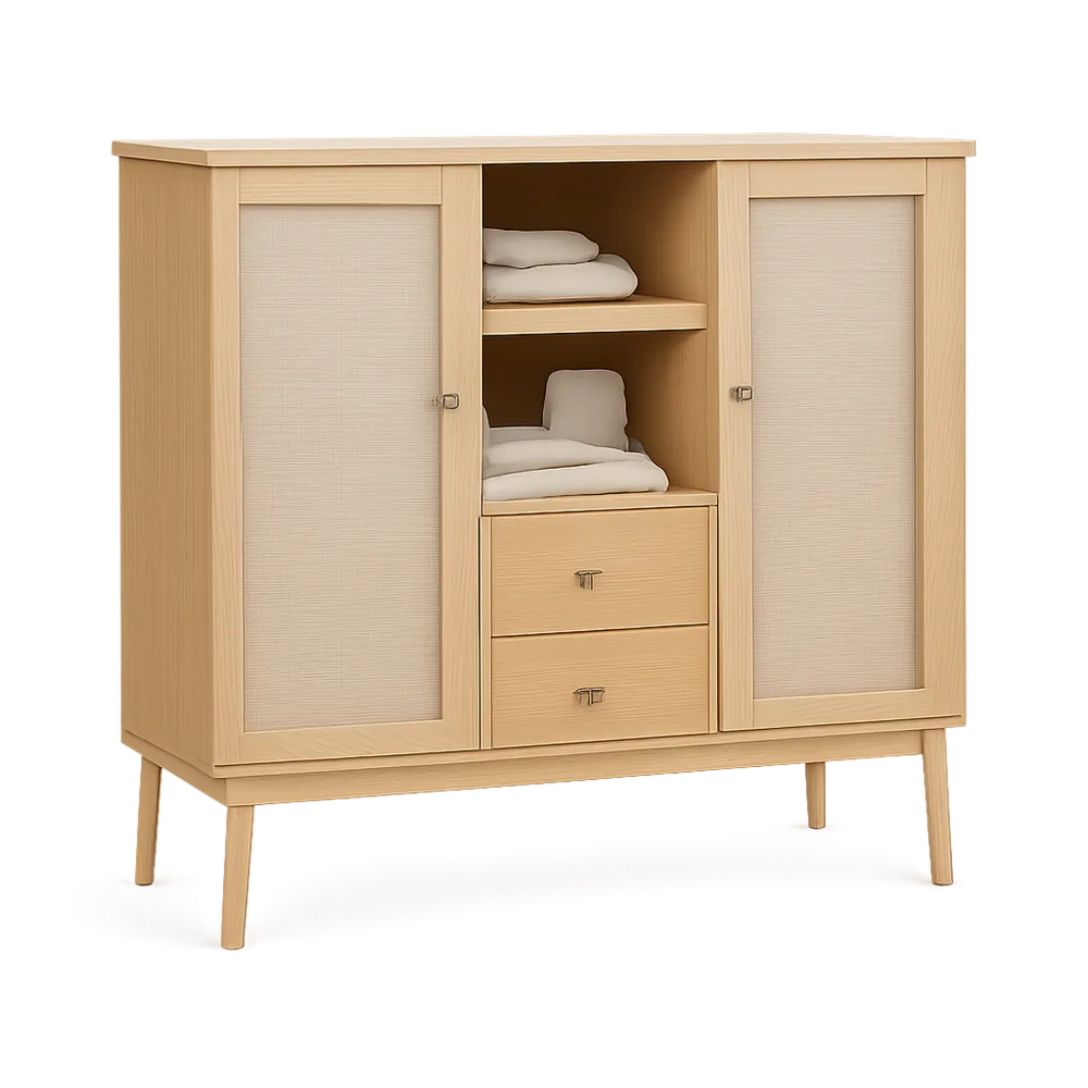 Sideboard mit 2 Türen 2 Schubladen offenen Fächern MDF Holzwerkstoff Naturholz Beige 120 cm 40 cm 120 cm