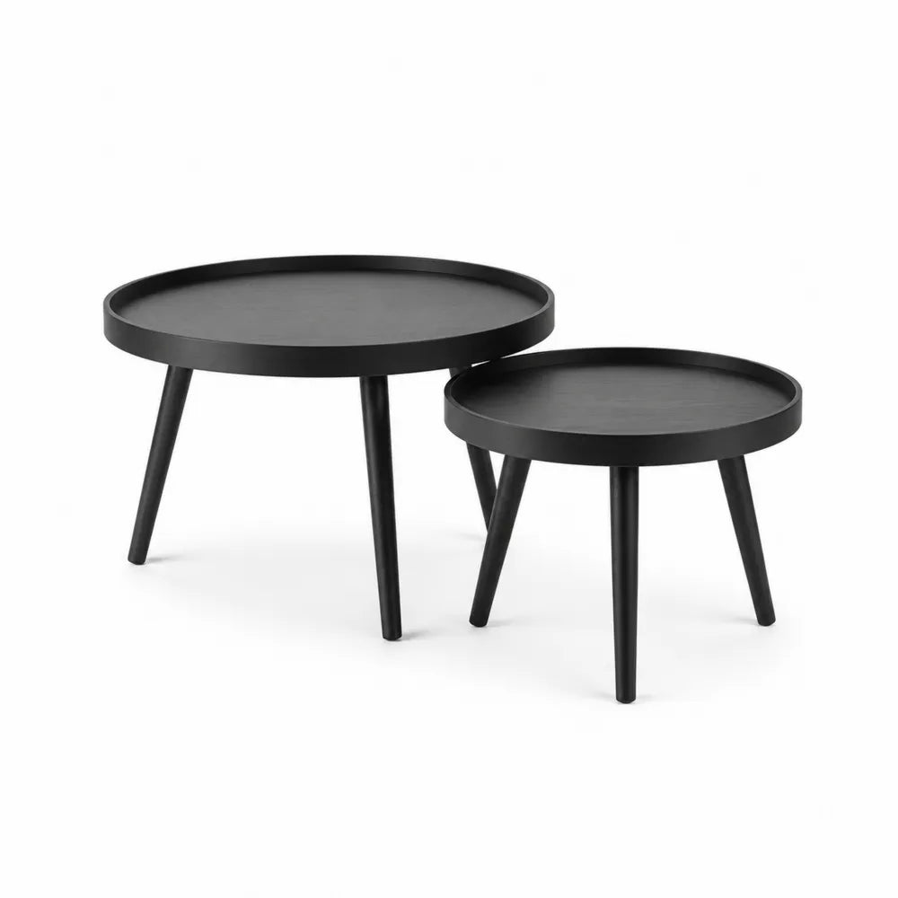 Couchtisch 2er Set rund Ø 60 x 45 cm Ø 45 x 40 cm mit Tablett Rand MDF Metallgestell Schwarz