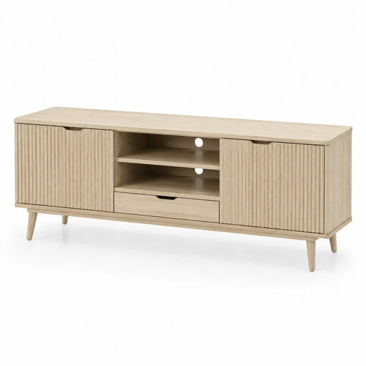 TV Lowboard 180 x 40 x 50 cm mit 2 Türen 1 Schublade offenen Fächern Holzwerkstoff Eiche hell rechteckig