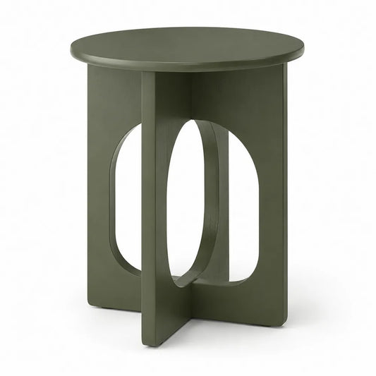 Beistelltisch rund Ø 45 cm x 50 cm MDF Naturholz Olivgrün offene Bogenstruktur mit Rundplatte