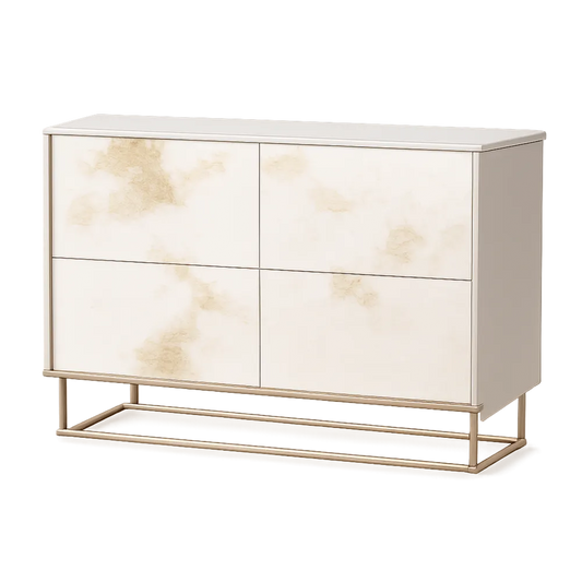 Sideboard mit 4 Türen MDF Holzwerkstoff Marmoroptik Cremeweiß Metallgestell Gold 140 cm x 40 cm x 80 cm