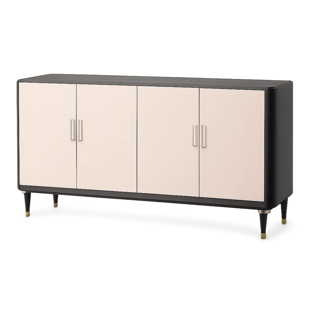 Sideboard Aufbewahrungsschrank 4 Türen MDF Holzwerkstoff Melaminbeschichtet Schwarz Beige Gold 160 cm x 40 cm x 80 cm