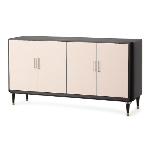 Sideboard Aufbewahrungsschrank 4 Türen MDF Holzwerkstoff Melaminbeschichtet Schwarz Beige Gold 160 cm x 40 cm x 80 cm