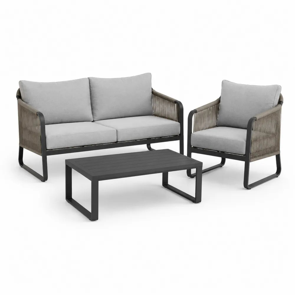 Gartenmöbel Set 3-teilig 2-Sitzer Sofa 2 Sessel Couchtisch Aluminium Rope Geflecht 137 cm x 76 cm x 78 cm Anthrazit Grau rechteckig mit Kissen
