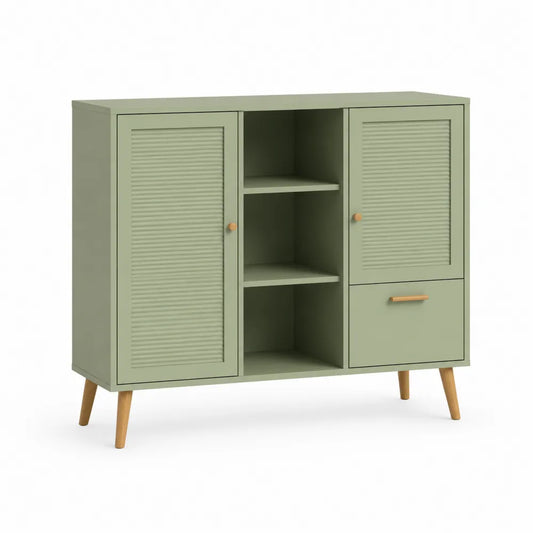 Sideboard mit 2 Türen 1 Schublade offenen Fächern MDF Holzwerkstoff Salbeigrün 120 cm 40 cm 80 cm