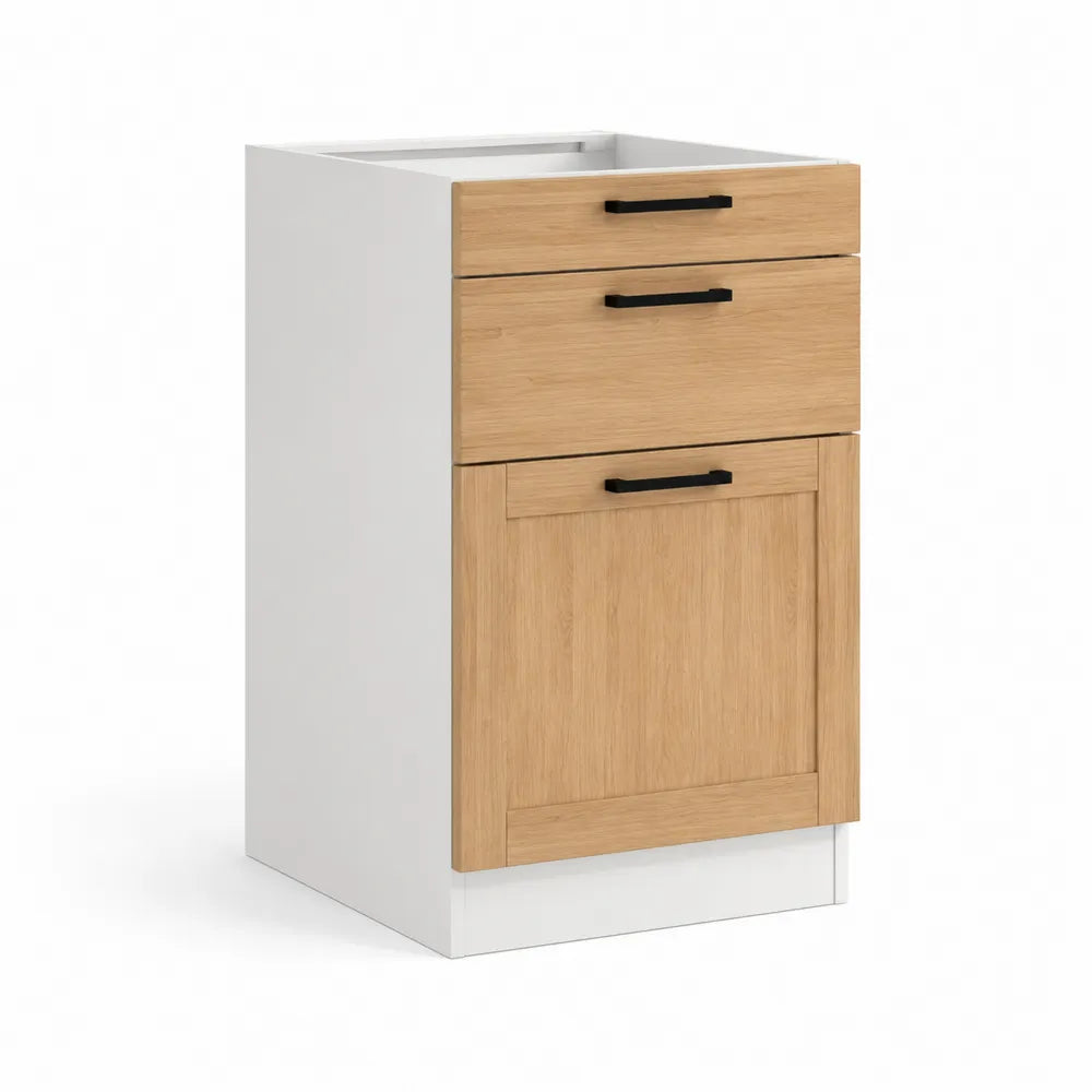 Küchenunterschrank mit 2 Schubladen und Tür MDF Holzwerkstoff Eiche Weiß ca 60 x 40 x 85 cm