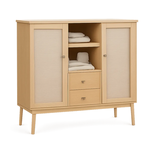 Sideboard mit 2 Türen 2 Schubladen offenen Fächern MDF Holzwerkstoff Naturholz Beige 120 cm 40 cm 120 cm