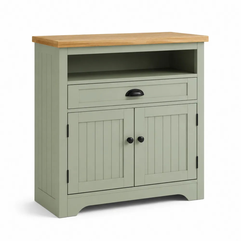 Küchenschrank 80 x 40 x 90 cm mit offenem Fach 1 Schublade 2 Türen Salbeigrün Holzwerkstoff mit Holzarbeitsplatte rechteckig