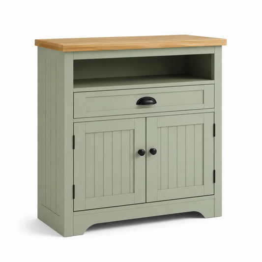 Küchenschrank 80 x 40 x 90 cm mit offenem Fach 1 Schublade 2 Türen Salbeigrün Holzwerkstoff mit Holzarbeitsplatte rechteckig